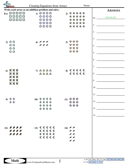 Creating Equations from Arrays Worksheet - Creating Equations from Arrays worksheet